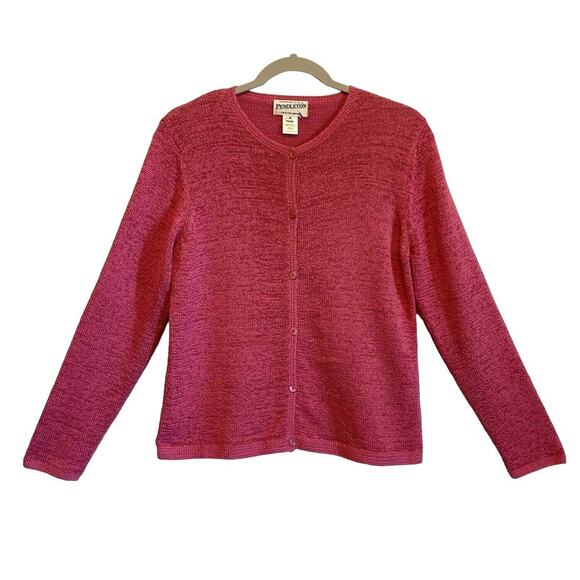 VTG 80s Pendleton Pink Cardigan Sweater Women Sz M Textured Knit Hong Kong - Picture 1 of 9